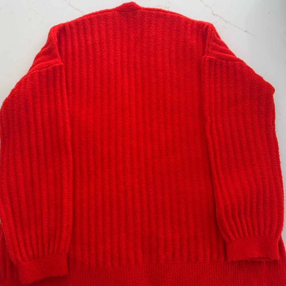 Oversized Vibrant Orange-Red Ribbed Cardigan - Picture 4 of 4